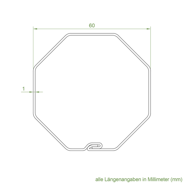 Technische Zeichnung eines Profils mit den Maßen 60 mm und 1 mm