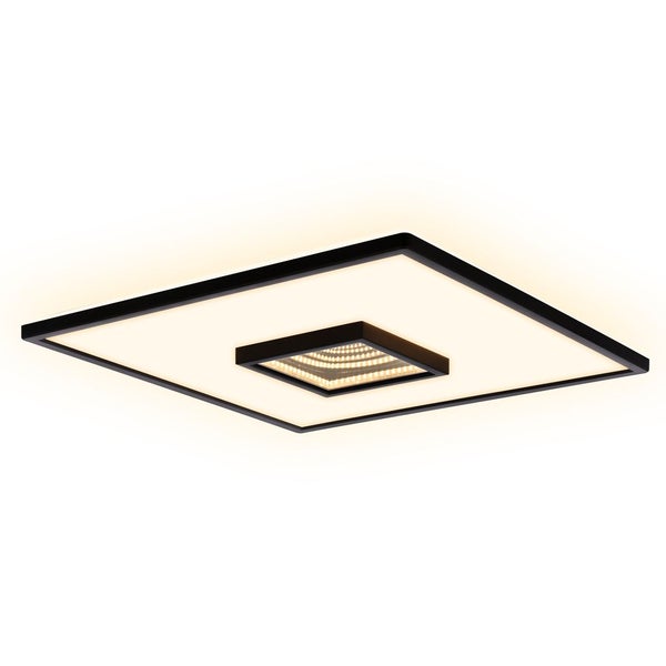 Briloner Toro LED Deckenlampe, Tunneleffekt, 3 Stufen Schaltung, Indirektes Licht, Speicherfunktion, Schwarz, 42 x 42 x 4 cm