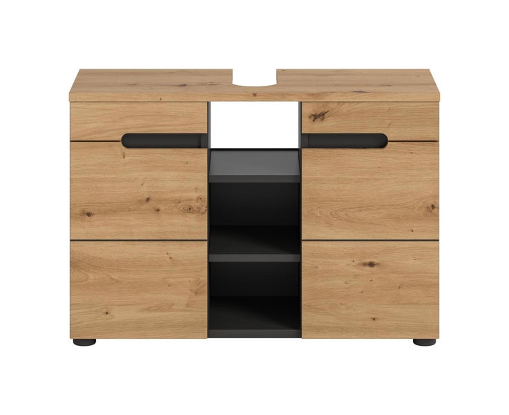 Waschtischunterschrank mit zwei Schubladen und offenen Fächern