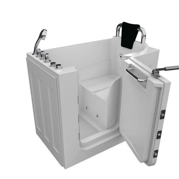 Begehbare Badewanne mit offener Tür und Bedienelementen