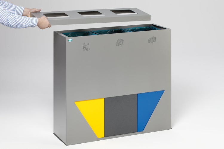 PROREGAL Robuste Wertstoffsammlstation Mit 3 Einsätzen 89 Liter Je Behälter HxBxT 93,3 x 102,7 x 33 cm Verzinkter Stahl Silber