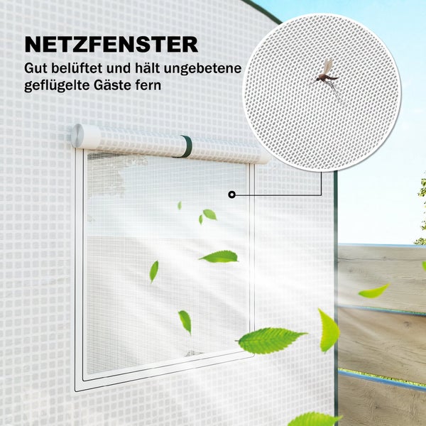 Ein Netzfenster für Gewächshäuser mit Insektenschutzgitter zur Belüftung und zum Schutz vor Insekten.