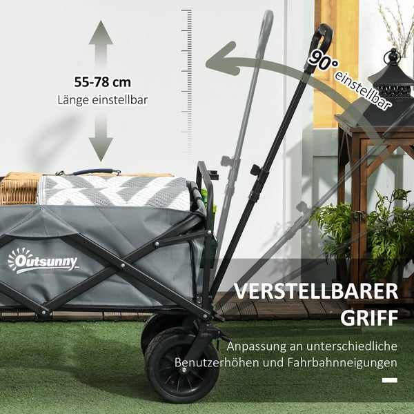 Outsunny Bollerwagen Faltbarer Transportwagen, Lastenwagen mit Kühltasche, Strandwagen mit ausziehbarem Griff, Gartenwagen bis 100 kg Belastbar, Oxford, Dunkelgrau