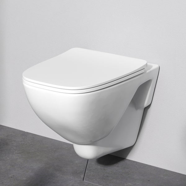 AM.PM Wand-WC  Tiefspüler ohne Spülrand weiß glänzend mit WC-Sitz CXA1700SC X-Joy
