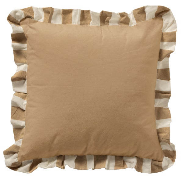 Quadratisches Kissen mit gestreiftem Rüschenrand