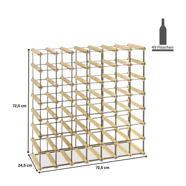PROREGAL Modulares Weinregal Vinotega Mod Metal HxBxT 72,5 x 72,5 x 24,5 cm 7 x 7 Flaschen Massives Kiefernholz Braun Geölt