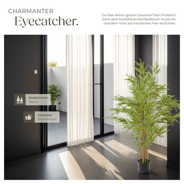 Künstlicher Bambusbaum tectake Bambosa stabiler Kunststoff-Blumentopf verschiedene Größen grün