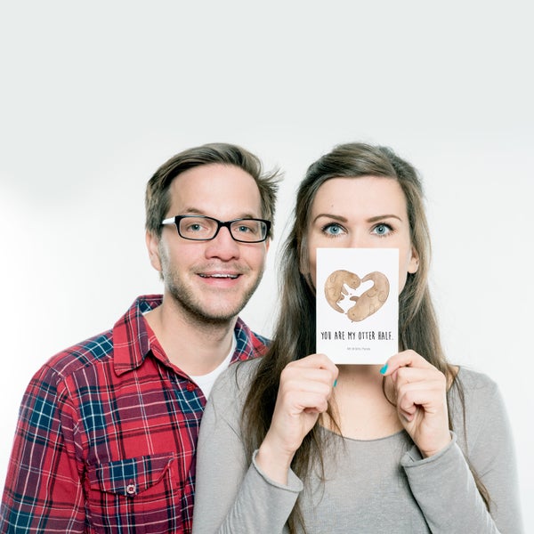 Mr. & Mrs. Panda Postkarte Otter Herz - Weiß