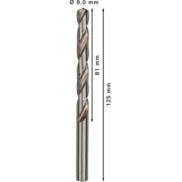 Metallbohrer mit einem Durchmesser von 9,0 mm und einer Länge von 125 mm