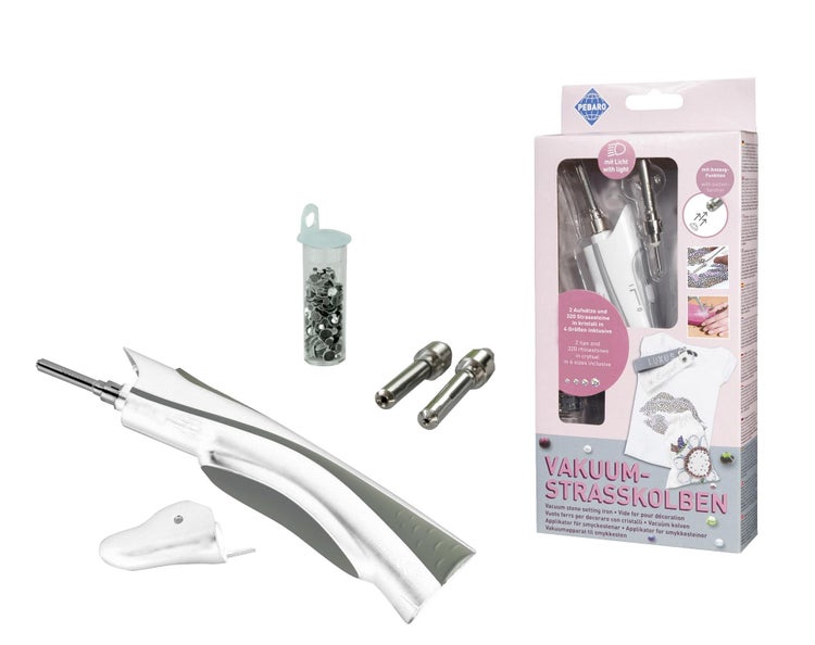 Pebaro Vakuum-Strasskolben Set mit Aufsätzen, Strasssteinen und Verpackung