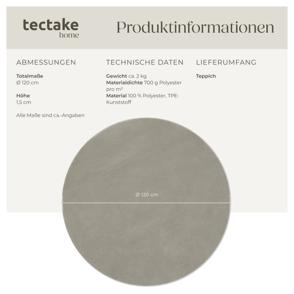 Kurzflorteppich tectake rutschfeste Unterseite verschiedene Größen und Farben Ø 120 cm