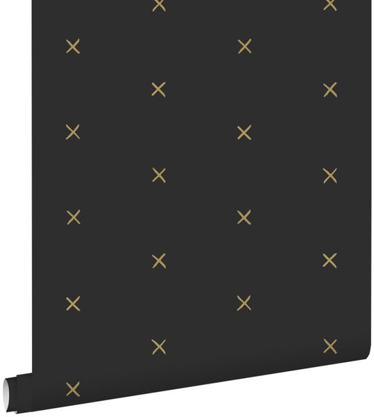 ESTAhome Tapete grafisches Motiv Schwarz und Gold - 53 cm x 10.05 m - 139130
