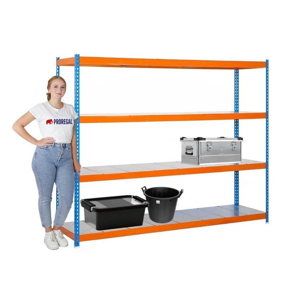 PROREGAL Schwerlastregal Metal Beast Four HxBxT 200 x 240 x 75 cm Fachlast 400 kg Blau-Orange