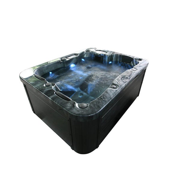 Home Deluxe - Outdoor Whirlpool - BLACK MARBLE PURE - Maße 210 x 160 x 85 cm - Inkl. Heizung, 27 Massagedüsen und 9 Lichtquellen I Außen Whirlpool Spa für 3 Personen