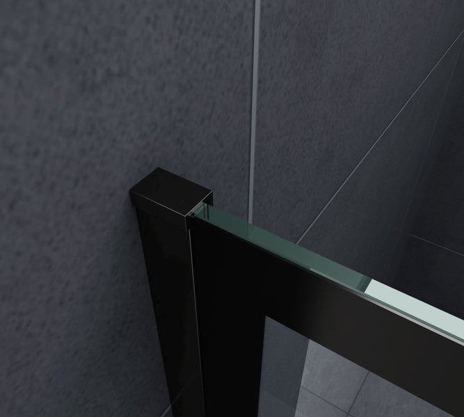 Detailansicht einer Duschkabine mit Rahmen und Glas