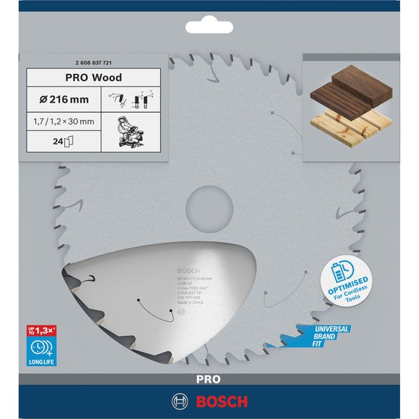 Bosch PRO Wood cordless Blatt für Kreissägen 216 x 1,7 x 30 mm - 2608837721