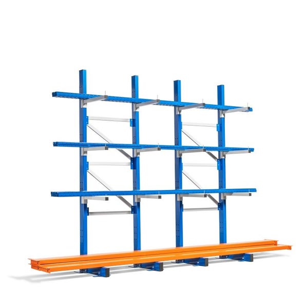 PROREGAL Kragarmregal Maximus Pro Doppelseitig Heay-Duty HxBxT 240 x 80 x 60 cm 4 Ebenen inkl. Fußebene Armlast 225 kg Lichtblau-Lichtgrau