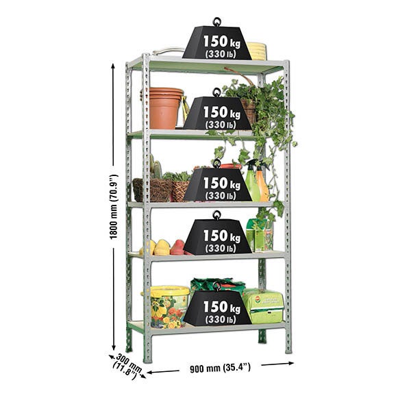 PROREGAL Schwerlastregal Muli HxBxT 180 x 90 x 30 cm 5 Fachböden Fachlast 150 kg Grau