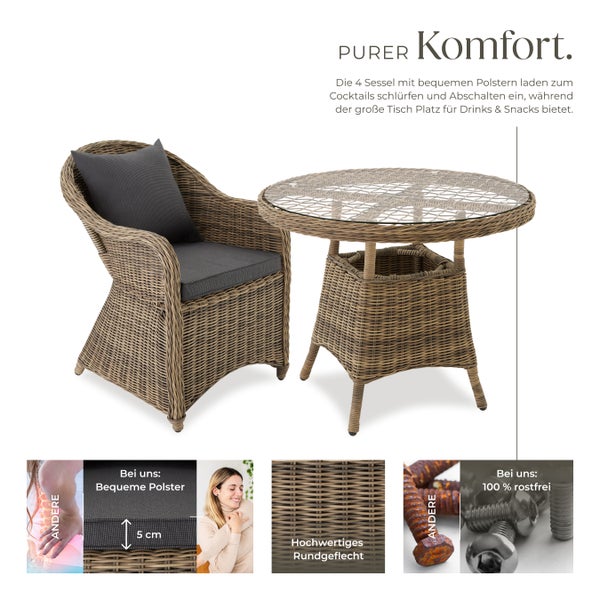 Rattan Sitzgruppe tectake Zürich Stühle vormontiert mit Aluminiumgestell natur