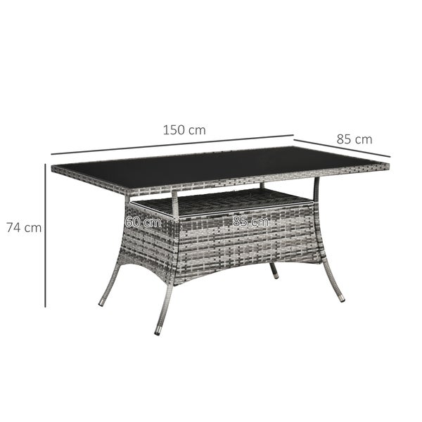 Outsunny Beistelltisch, 150L x 85B x 74H cm, Metall, Sicherheitsglas, Polyrattan, mehrfarbig