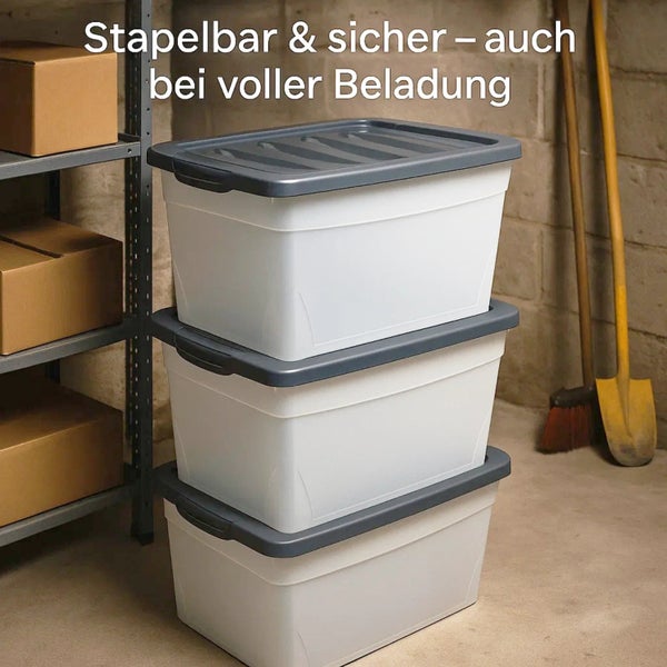 Stapelbare Aufbewahrungsboxen aus Kunststoff mit Deckel
