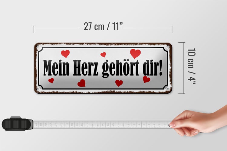 Blechschild Spruch 27x10cm mein Herz gehört dir Herz Dekoration