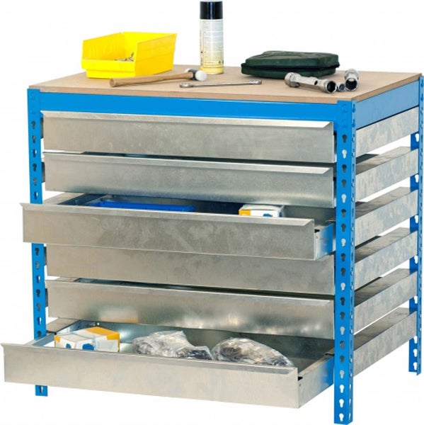 PROREGAL Werkbank Buffalo mit Schubfächern HxBxT 84 x 90 x 61 cm Traglast 600 kg Blau