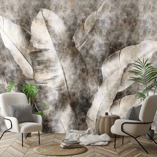 Fototapete Blätter Natur Grau Schlafzimmer Vlies Tapete 350x250 cm