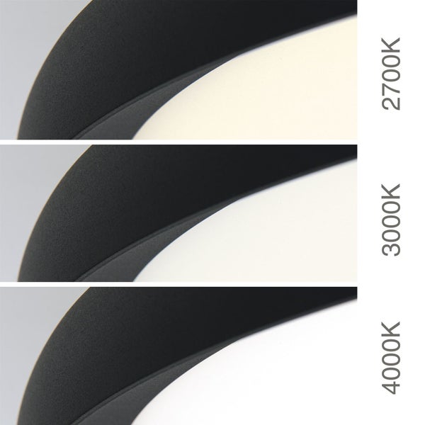 Verschiedene Farbtemperaturen einer Lampe: 2700 Kelvin, 3000 Kelvin und 4000 Kelvin