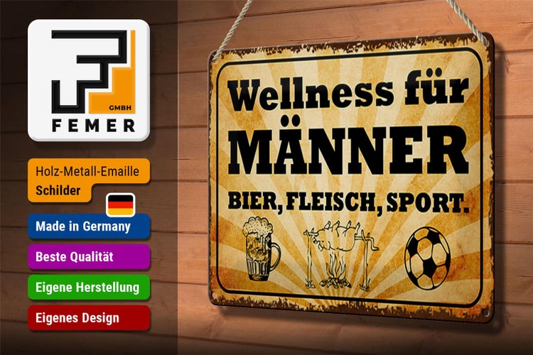 Blechschild Spruch 30x20cm Wellness Männer Bier Fleisch