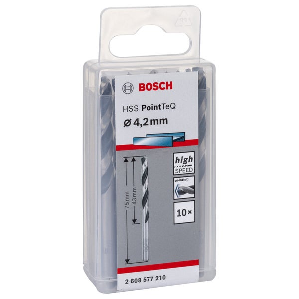 Bosch 10x HSS PointTeQ DIN 338 4,2 x 43 x 75 mm - 2608577210