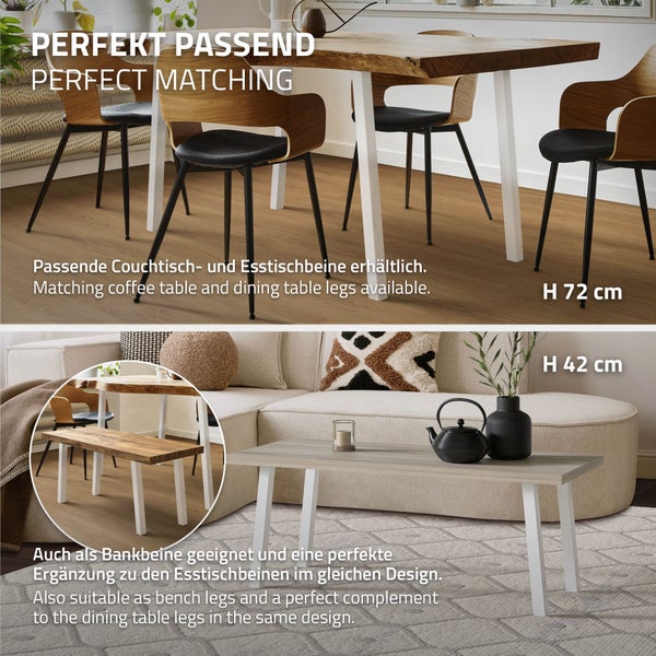 ML-Design 4er Set Tischbeine schräg H:30 cm, Weiß glänzend, aus pulverbeschichtetem Stahl, eckig, Profil 4x4 cm, I-Form, Möbelfüße Metall 96° Neigung, Tischfüße Möbelbeine für Couchtisch, Sitzbank
