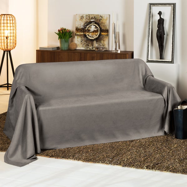 Beautissu Romantica Tagesdecke Wildleder Optik 210x280cm Grau