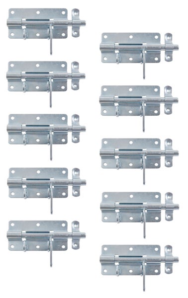 Set aus zehn verzinkten Riegeln für Türen und Tore zur sicheren Verriegelung.