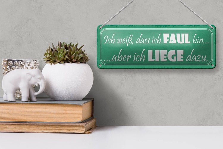 Blechschild Spruch 27x10cm ich bin faul aber ich liege dazu Dekoration