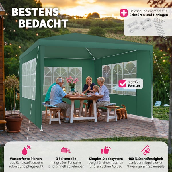 Pavillon tectake Baraban inklusive Spannseile und Heringe 3 x 3 m grün