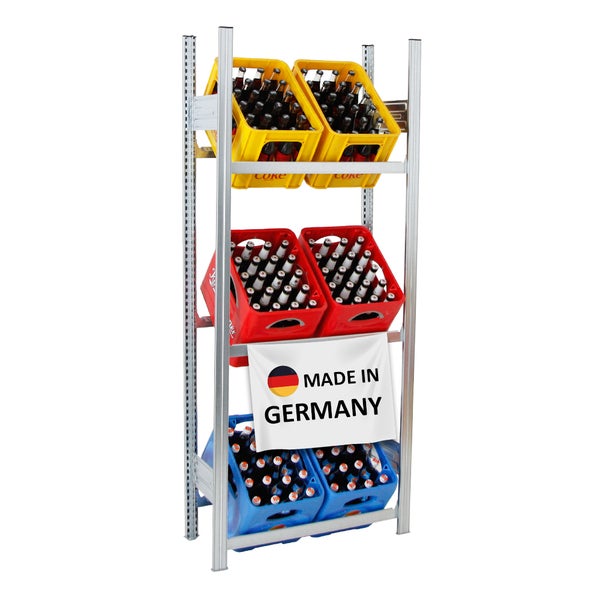 PROREGAL Getränkekistenregal Getränkeregal Chiemsee Made in Germany HxBxT 185 x 81 x 34 cm 6 Kisten auf 3 Ebenen Verzinkt