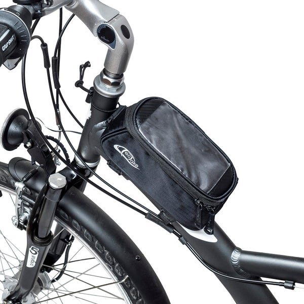 Fahrrad mit schwarzer Oberrohrtasche zur Aufbewahrung