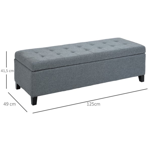 HOMCOM Sitzbank, Polsterbank mit Stauraum, Bettbank mit Deckel, Leinenoptik, Truhenbank, Aufbewahrungsbank für Wohnzimmer, Schlafzimmer, Grau, 125 x 49 x 41,5 cm