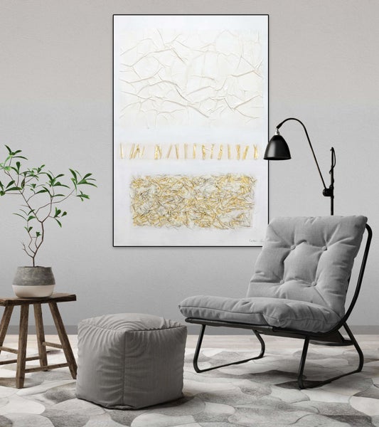 Handgemaltes Gemälde Acrylfarbe 80x120cm Weiß