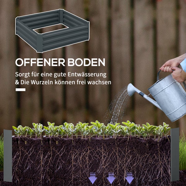 Outsunny 2er Set Hochbeet Stahl, Pflanzbeet Frühbeet Gartenbeet Blumenkasten steckbar, Pflanzkasten Pflanzkübel 100x100x30cm für Garten Balkon Terrasse, Gemüsebeet für Blumen, Pflanzen