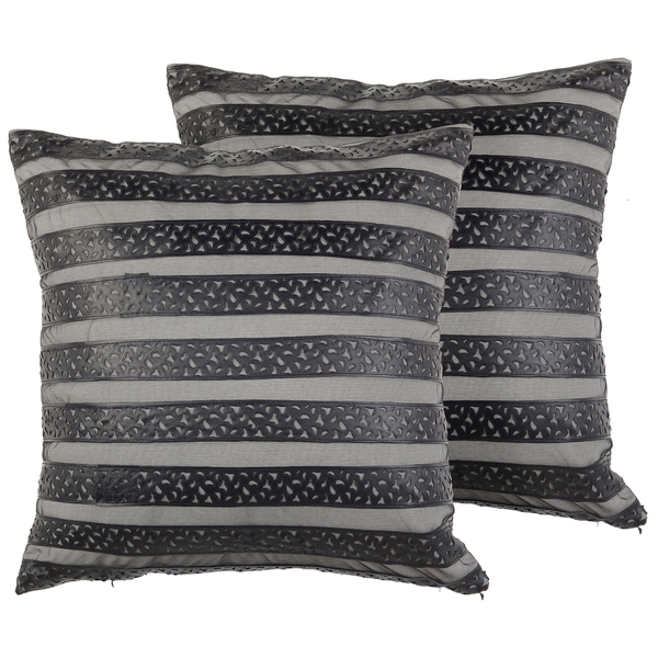 Dekokissen 2er Set LUNARIA Kunstleder 45 x 45 cm Schwarz Streifenmuster