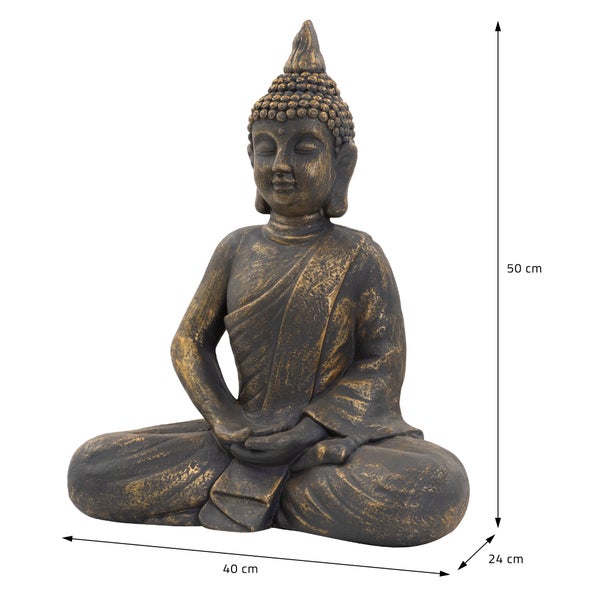 ECD Germany Buddha Figur sitzend, 50cm hoch, aus wetterfestem Polyresin, Bronze, Feng Shui, Buddha Statue als Dekoration für Haus, Wohnung & Garten Gartenfigur Dekofigur, Skulptur für Innen und Außen