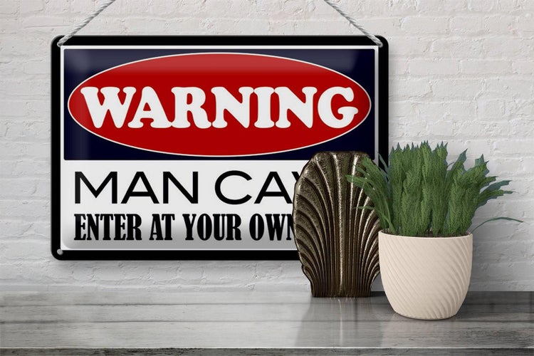 Blechschild Hinweis 30x20cm Warning Man Cave enter at your