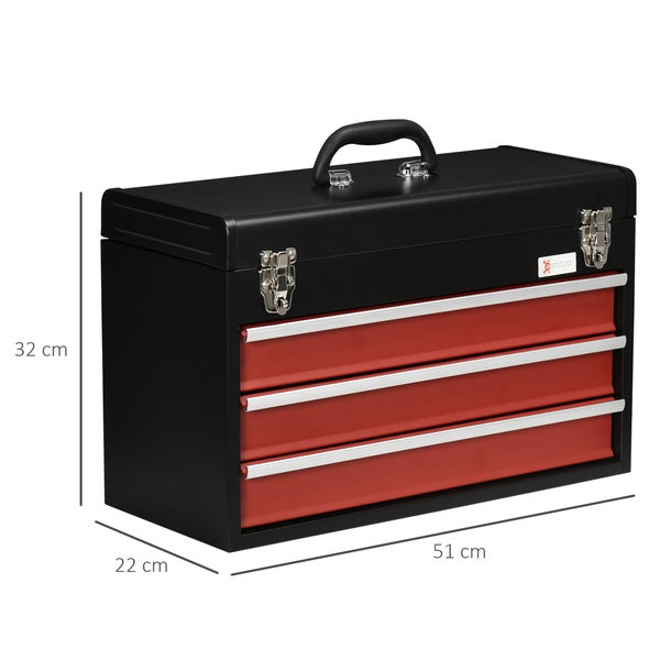 DURHAND, Werkzeugkasten, Werkzeugkoffer, 51L x 22B x 32H cm, Stahl, Schwarz+Rot