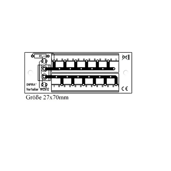 Onpira Verteiler W2x12 für elektrische Verbindungen, Abmessungen 27 mal 70 Millimeter, inklusive CE Kennzeichnung.