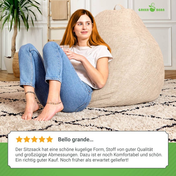 Green Bean Indoor Sitzsack mit 200 Liter mit EPS-Perlen Füllung Kuschelig Weich Waschbar - Drinnen Stoff Bodenkissen Liegekissen Sitzkissen Lounge - Sand Creme