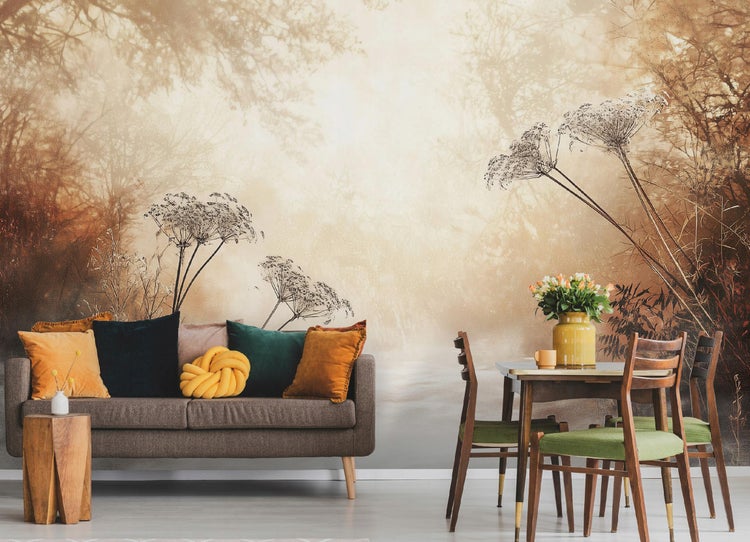 Fototapete Wald Boho Beige Vlies Tapete Wohnzimmer 350x250 cm