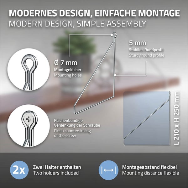 ML-Design 4 Stück Regalhalterung 200mm, Silber, Metall, Dreieckige Regalhalterungen, Schwebe Regalwinkel, Draht Wandhalterung, Regalträger für Wandmontage, Wandregal Wandkonsole Hängeregal Regalstütze