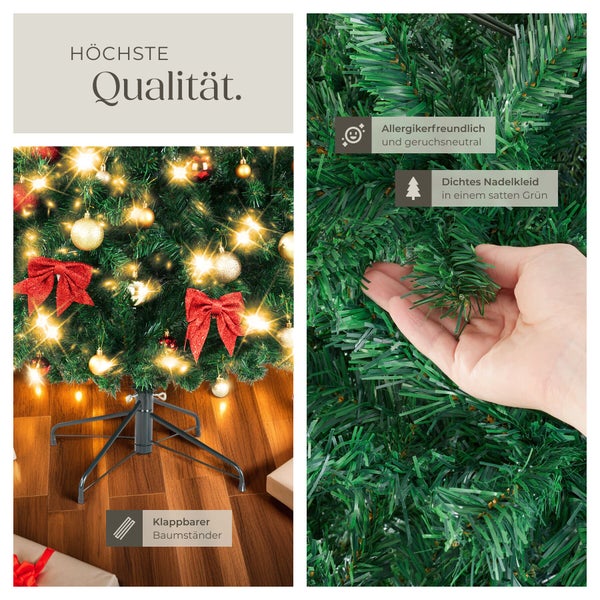 Künstlicher Weihnachtsbaum mit dichtem Nadelkleid, allergikerfreundlich, geruchsneutral und stabilem klappbaren Baumständer.
